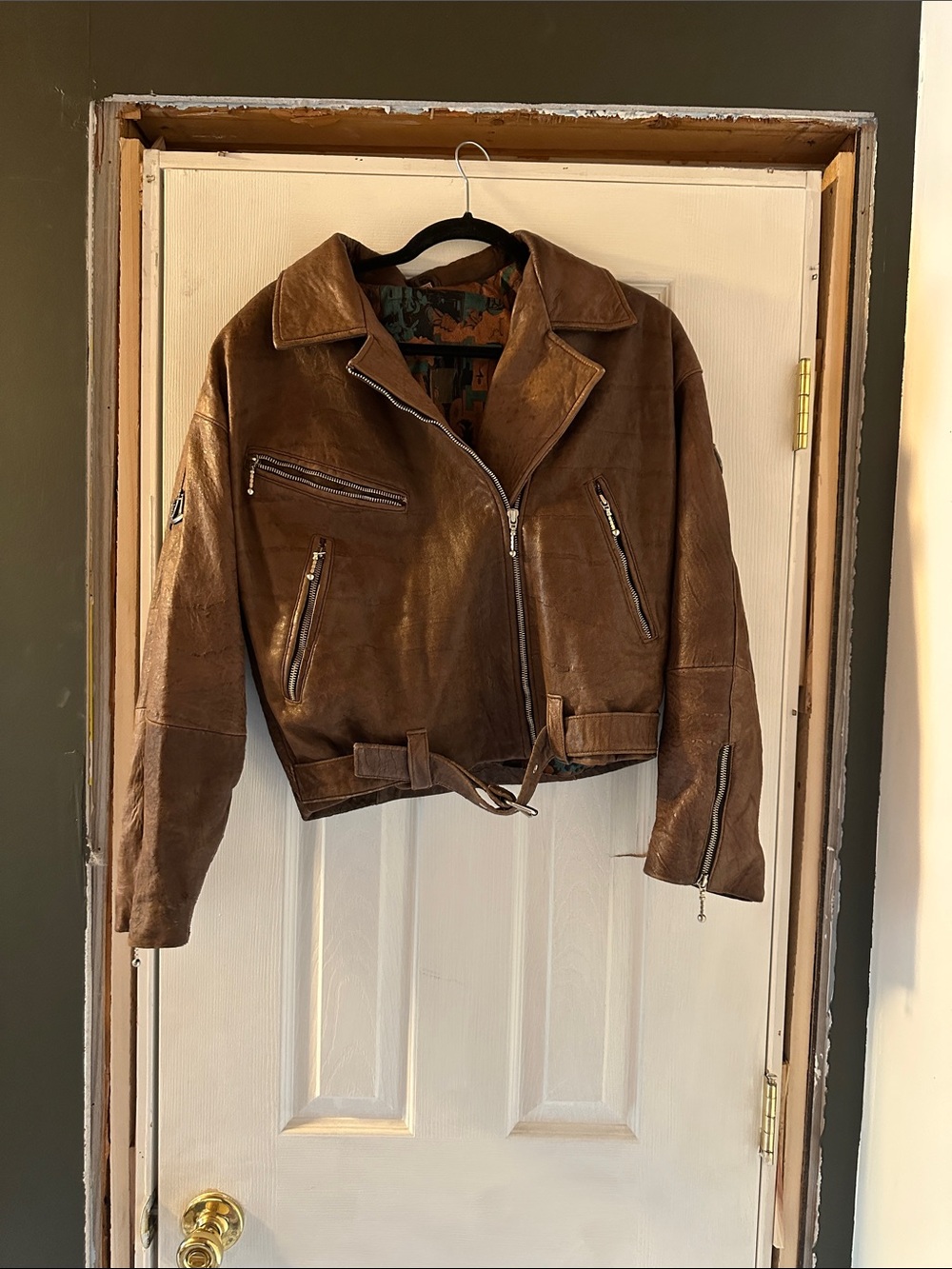 Vintage Brown Leather Biker Jacket - Women